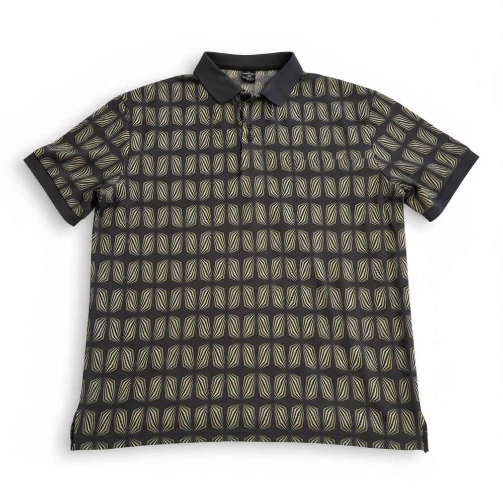 Express Black Polo with Gold Geometric Pattern‎